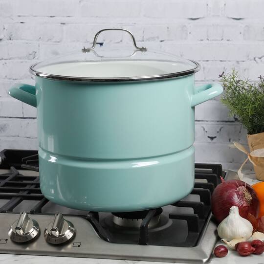 Kenmore® 16qt. Blue Stainless Steel Pot with Steamer Insert and Glass Lid
